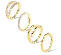 Lusofie 4Pcs Gold Hinged Hoop Earring Nose Ring Hoop Surgical Steel 18G Clicker Earring Hoops Piercing Jewelry for Women Men(8mm)