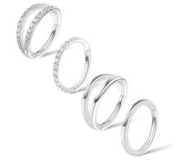 Lusofie 4Pcs Silver Hinged Hoop Earring Nose Ring Hoop Surgical Steel 16G Clicker Earring Hoops Piercing Jewelry for Women Men(8mm)