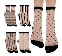 Lusofie 5Pairs Black See Through Socks Women Ankle Sheer Socks Transparent Socks Striped Plaid Dot Cute Mesh Socks for Women Girls