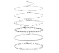 Lusofie 6 Pcs Silver Tone Chain Bracelets Set for Women - Adjustable Stackable Layered Link Bracelets | Boho Cuban Paperclip Chains Gift for Her