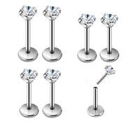 Lusofie 6Pcs Cartilage Piercing Bar Set - Surgical Steel Helix, Tragus, Lip Labret Studs with Cubic Zirconia | 20G (6mm & 8mm) | Silver Body Jewellery Piercing