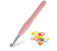 Lusofie 8mm Crochet Hook, Long Crochet Hook, Crochets Hooks with 10pcs Stitch Markers Ergonomic Soft Grip for Arthritic Hands Beginners Lovers