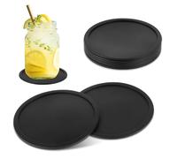 Lusofie Coasters Set of 6, Silicone Coasters Round Cup Coaster, Heat Resistant Non Slip Black Coaster for Drinks Table Desk Office Kitchen Bar Furniture Protection(9cm/3.54in)