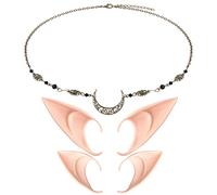 Lusofie Cosplay Fairy Pixie Elf Ear Moon Head Chain Vintage Crystal Headpieces Hair Accessories with Up Costume Masquerade Accessories for Christmas Halloween Costume
