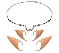 Lusofie Cosplay Fairy Pixie Elf Ear Moon Head Chain Vintage Crystal Headpieces Hair Accessories with Up Costume Masquerade Accessories for Christmas Halloween Costume