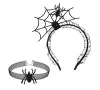 Lusofie Halloween Spider Web Headband with Choker Necklace | Funny Headband for Party Hair Accessories, Decorative, for Halloween Party Costume, Dress Fancy Dress Outfits Accessories