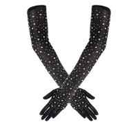 Lusofie Long Black Gloves Rhinestone Black Gloves Sparkly Glitter Fashion Mesh Opera Glove for Halloween Costumes Party Accessories
