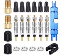 Lusofie Presta Valve Core Remover & Repair Kit - 24pc with Tool, Cores, Brass Adapters & Dust Caps | for Tubeless & Road/Mountain Bikes | Sealant Compatible & Air-Tight Seal