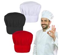 Lusofie Professional Chef Hat 3 Pack - Breathable & Moisture Wicking Kitchen Cap with Adjustable Band | High Profile for Bakers, Pizza Chefs, Catering & Hospitality Staff (Black, White, Red) - UK