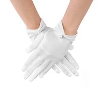 Lusofie White Satin Gloves for Women with Pearls, 1920s Short Opera Gloves for Formal Wedding Banquet Dress Gown Tea Party Halloween
