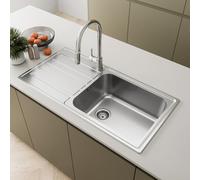 Lussena® 1000 x 500mm Stainless Steel Kitchen Sink Single One 1.0 Bowl Inset Drop in Installation, Left Hand Drainer, 18/8 Grade Steel Sinks, Free Basket Strainer Waste