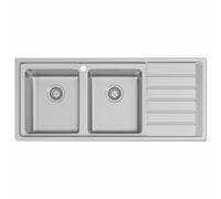 Lussena® 1160 x 500mm Stainless Steel Kitchen Sink 2.0 Double Bowl Sinks, Right Hand Drainer, Inset Drop in Installation, Free Basket Strainer Waste