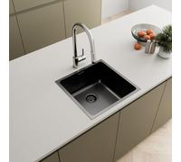 Lussena® 440 x 440mm Stainless Steel Kitchen Sink Single 1.0 Bowl Inset, Dark Grey, Free Basket Strainer Waste