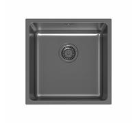 Lussena® 440 x 440mm Stainless Steel Kitchen Sink Single One 1.0 Bowl Undermount Installation, Dark Grey, Free Basket Strainer Waste