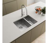 Lussena® 590 x 440mm Stainless Steel Kitchen Sink 1.5 Bowl Undermount Installation, Free Basket Strainer Waste