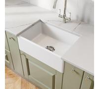 Lussena 605 x 405mm Ceramic Belfast Kitchen Sink Drop in Single Bowl 1.0 with Free Chrome Basket Strainer Waste