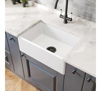 Lussena 605 x 405mm Ceramic Belfast Kitchen Sink Drop in Single Bowl 1.0 with Free Matt Black Basket Strainer Waste