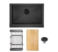 Lussena® 640 x 450mm Stainless Steel Kitchen Sink 1.0 Single One Bowl Workstation Sinks Undermount Installation, Black with Accessories, Chopping Board, Drainer & Waste