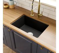 Lussena® 680 x 480mm Ceramic Belfast Kitchen Sink Undermount Rectangular Matt Black Single Bowl 1.0 Basin Free Basket Strainer Waste