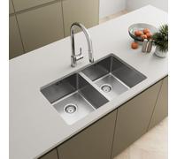Lussena® 750 x 440mm Stainless Steel Kitchen Sink 2.0 Double Bowl Sinks Undermount Installation, Free Basket Strainer Waste