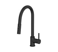 Lussena® Astano Kitchen Sink Mixer Tap Dual Spray Pull Out Head 180 Degree Swivel Spout Brass Body Single Lever for Sinks Taps Modern Round, Matt Black