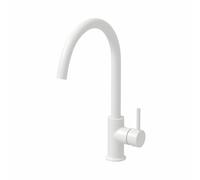 Lussena® Vezio Kitchen Sink Mixer Tap Single Lever Handle Swan Neck Swivel Spout Brass Body for Sinks Taps Faucet Modern Round, Matt White