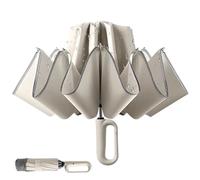 Lussenwert Inverted Umbrella with Carabiner Handle, Wind Proof Umbrellas For Rain and Sun, 46 Inch Portable Reverse Folding Compact Umbrella for Women Men, 10 Ribs(Beige, 1 Pack)