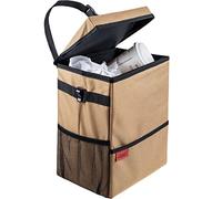 Lusso Gear Spill-Proof Car Trash Can (3.5 Gallon) - Easy to Clean Hanging Garbage Bin - Leak-Proof Lid, Removable Liner, Waterproof - Keeps Truck, SUV, Car, Minivan Clean & Odor Free (Tan)