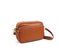 Lusso in pelle Double Zip Genuine Italian Leather Handbag - Handmade Leather Crossbody Bag - Elegant Women's Handbag (Tan)