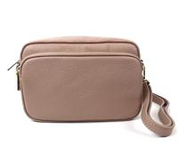 Lusso in pelle Double Zip Genuine Italian Leather Handbag - Handmade Leather Crossbody Bag - Elegant Women's Handbag (Dusty Pink)