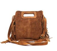 Lusso in pelle Genuine Italian Suede Tassel Handbag Crossbody Bag with Adjustable Detachable Straps (Tan)