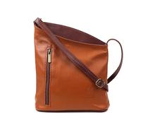 Lusso in pelle Genuine Soft Italian Leather Crossbody Messenger Handbag for Women (Light Tan and Dark Tan)