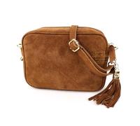 Lusso in pelle Italian Suede Box Bag for Women - Genuine Suede Crossbody Purse with Gold Hardware and Adjustable Detachable Straps (Tan)
