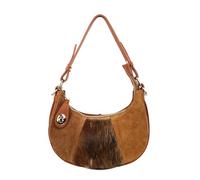 Lusso in pelle Small Half Moon Genuine Grain Leather Shoulder Bag with Suede Front & Faux Pony Hair Detail (Tan)