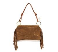 Lusso in pelle Small Italian Suede Fringe Bag with Shoulder and Crossbody Straps: Handmade Genuine Cowhide Suede Flat Purse (Tan)
