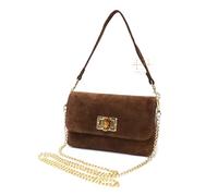 Lusso in pelle Small Suede Bag with Shoulder and Crossbody Straps: Italian Cowhide Suede Clutch with Gold Chain (Dark Tan)