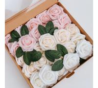 LUSSO LIA 25 pcs Decorative Artificial Flower Foam Roses with Bendable Stems for Wedding Bouquet, Anniversary, Valentine's Day, Table and Home Decoration, DIY, and Arts and Crafts (Antique Blush)