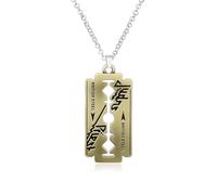 LUSSO Silver Gothic Punk Judas Priest Razor Blade Necklace for Men - Long Chain Pendant, Hip Hop Bracelet, Unisex Christmas Gifts, Stainless Steel, No Gemstone