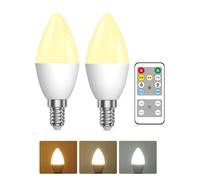 Lustaled 4W Remote Control Light Bulb, E14 LED Candle Bulbs Small Screw in Dimmable, SES 40W Equivalent 3 Colors & Timer 3000K/4000K/6000K Warm to Cool Energy Saving Bulb for Lamps, 2-Pack