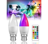 Lustaled B22 LED Colour Changing Light Bulb with Remote Control, 3W Dimmable Bayonet Light Bulb Candle RGB 12 Colour + Warm/Cool White for Bedroom Decor, Night Lamp, Mood Light, Party, 2-Pack