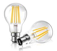 Lustaled BC3 3 Pin Light Bulb, Energy Saving Light Bulbs, 8W A60 LED Filament Bulb Warm White 3000K, 75W Equivalent Vintage Clear Glass Globe 3Pin Bayonet Light Bulb, Non-Dimmable, 2-Pack