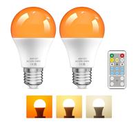 Lustaled E27 Amber Light Bulb with Remote Control, 3 Colour Temperature 1600K/3000/4000K Dimmable Light Bulb, 9W Edison Screw LED Bulb Blue Light Blocking for Bedroom, Baby Nursery-2 Pack