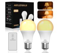 Lustaled E27 Large Screw in Light Bulb with Remote, 9W A60 E27 LED Bulb Warm White 3000K Energy Saving Light Bulbs 2 Light Modes, Ideal for Table Lamp Bedroom Nursery Sleep, Non-Dimmable 2 Pack