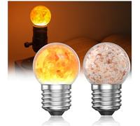 Lustaled E27 LED Bulb with Himalayan Salt - 3W G45 2200K Amber Salt Crystal Night Light Bulb Screw in, Mood & Decorative Golf Ball Light Bulb Non-dimmable for Bedroom, Sleep,E27 Light Fixtures -2 Pack