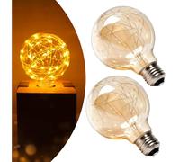 Lustaled E27 LED Vintage Light Bulb Screw, 1.5W Energy Saving Light Bulbs ES, G95 Globe Fairy Light Bulbs Screw in, Amber Glass Decorative Light Bulb Warm White 2200K, AC220-240V, Non-dimmable-2Pack