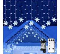 Lustaled Icicle Christmas Lights Outdoor Indoor, 11.5FT 96 LED Snowflake Curtain Light, IP44Waterproof, Cold White with Remote, 8 Modes Timer, Dimmable Fairy String Lights for Roof,Window,Patio