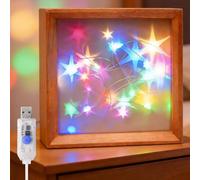 Lustaled Mini Kids Night Light, 12cmx12cm Shadow Box Frame with 8 Modes Fairy Lights & Star Transparent Film, 3m/9ft USB Cable for Nursery Decor, Bedside Wall Light, Decorative/Mood Lighting