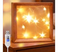 Lustaled Mini Kids Night Light, 12cmx12cm Shadow Box Frame with 8 Modes Fairy Lights & Star Transparent Film, 3m/9ft USB Cable for Nursery Decor, Bedside Wall Light, Decorative/Mood Lighting