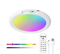 Lustaled Rechargeable LED Ceiling Light with Remote, Motion Sensor & Color Changing RGB + Cold White, 7.5 Inch Dimmable Battery Operated Light, Magnetic Mount for Bathroom, Shower,Kid's Room,Party