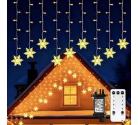 Lustaled Valentine Lights Outdoor Indoor, 11.5FT 96 LED Snowflake Curtain Light, IP44Waterproof, Warm White with Remote, 8 Modes Timer, Dimmable Fairy String Lights for Valentine’s Day Decor